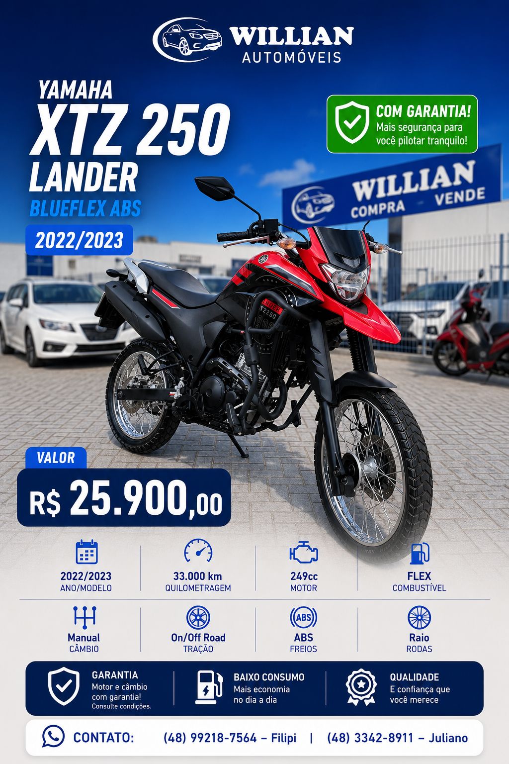 YAMAHA XTZ 250 Lander ABS 2023 | 33 Mil KM | Conserva